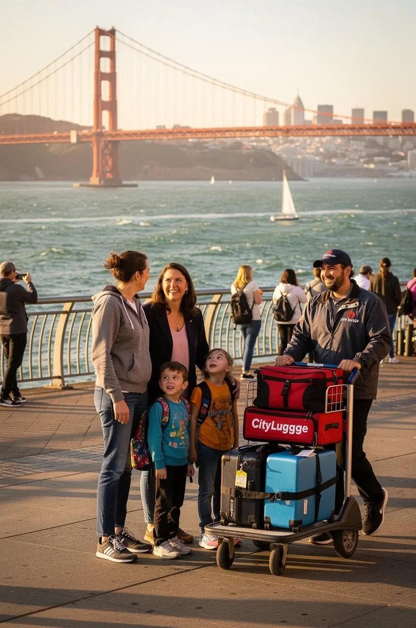 Путешественник в центре города США без багажа, наслаждающийся осмотром достопримечательностей. Курьер с фирменной сумкой компании доставляет багаж клиента прямо в отель. Водитель службы доставки аккуратно загружает чемоданы в автомобиль на фоне городских небоскребов. Турист получает уведомление на смартфон о своевременной доставке багажа в выбранную точку. Карта маршрута службы доставки с отметками отелей и популярных туристических мест. Сотрудник службы поддержки консультирует клиента по вопросам безбагажного туризма и доставки багажа.